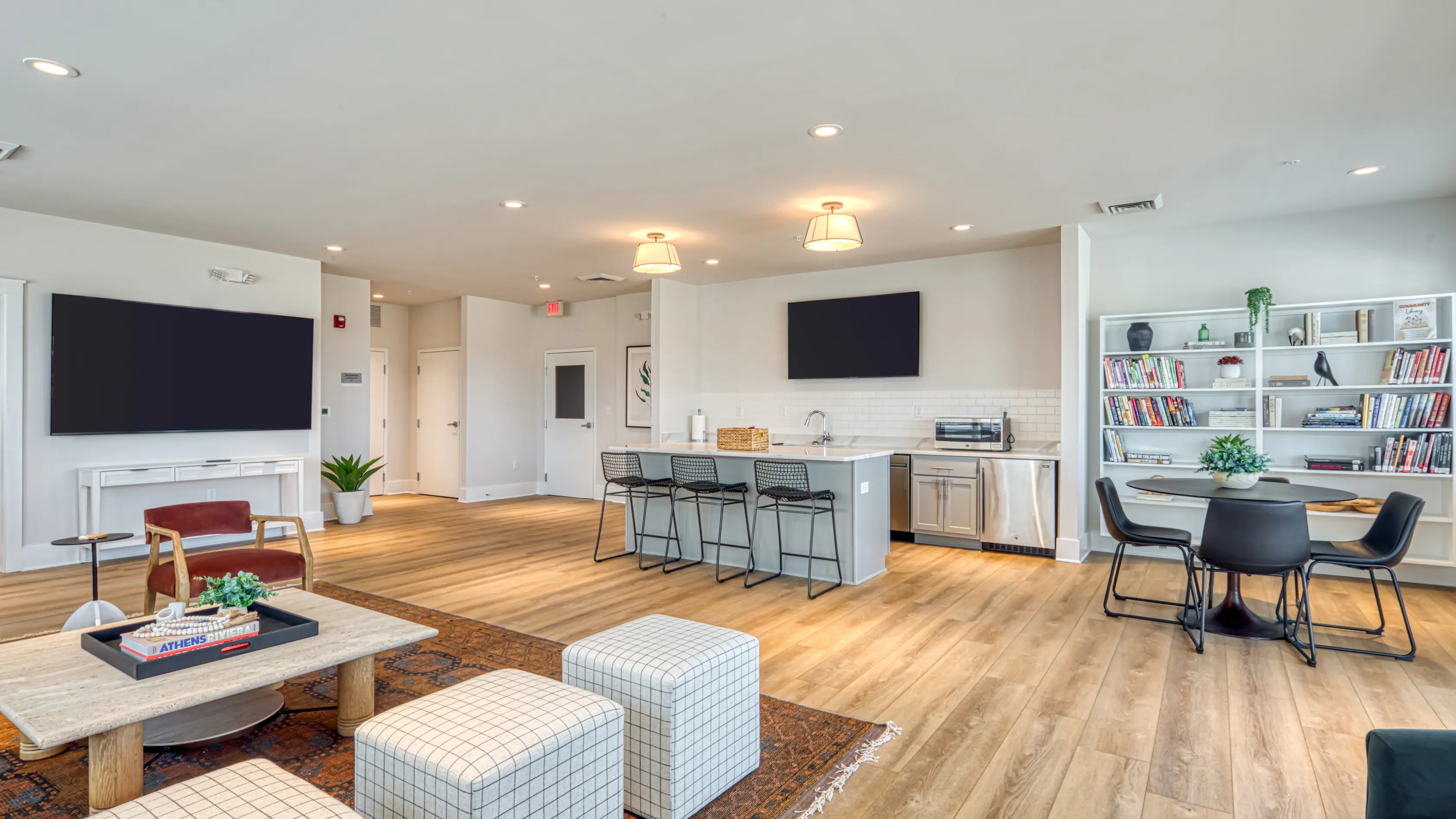 Club room at contemporary 55+ apartment community